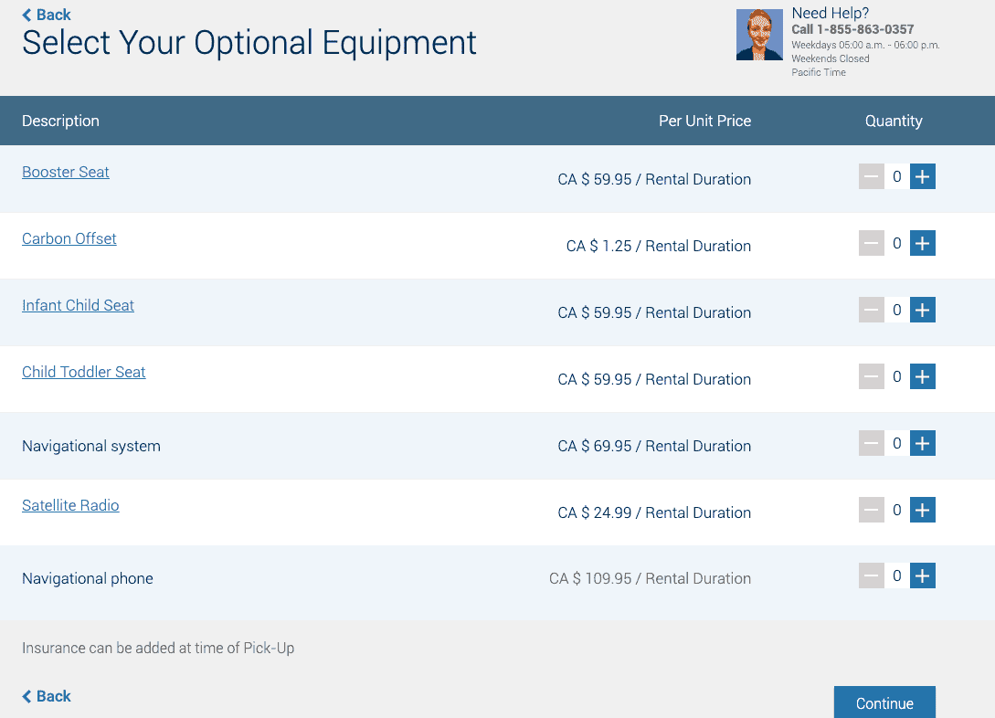 Costco Car Rental Additional options