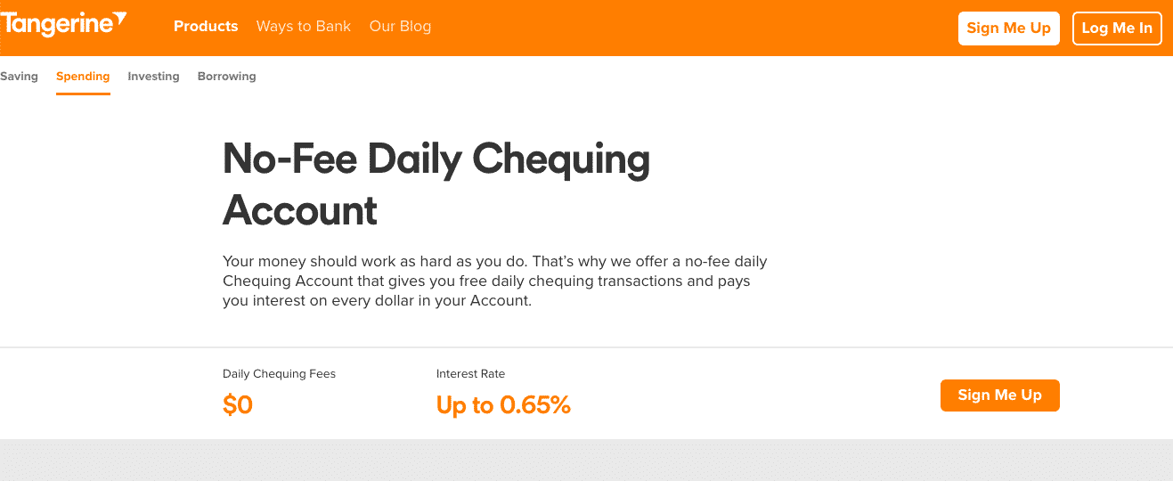 tangerine free chequing account