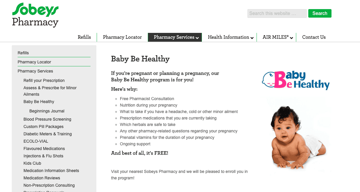 Sobeys Pharmacy Baby Be Health Program