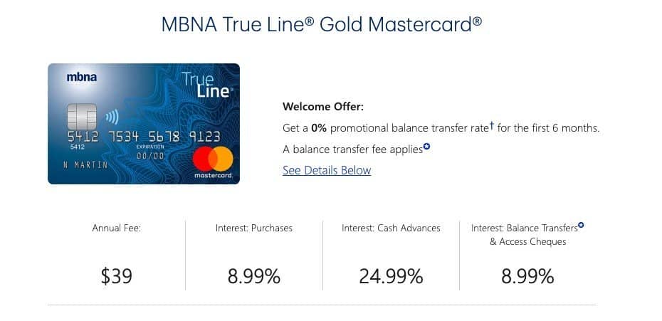 MBNA True Line Golden MasterCard